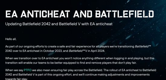 《战地5》将于4月3日开始实装EA反作弊系统