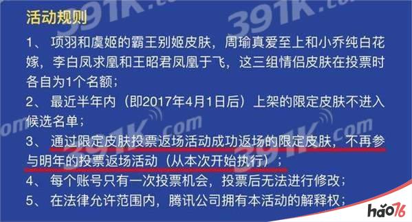 王者荣耀限定返场投票结果是什么_王者荣耀限定返场投票结果介绍