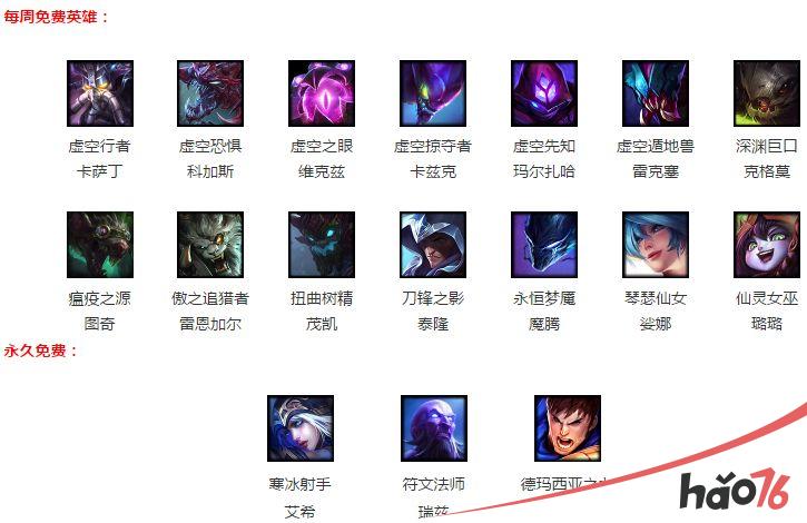 LOL2018年3月16日周免英雄是哪些？