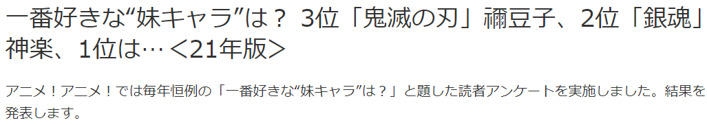 日本人投票选出了他们今年最喜欢的“妹妹”角色