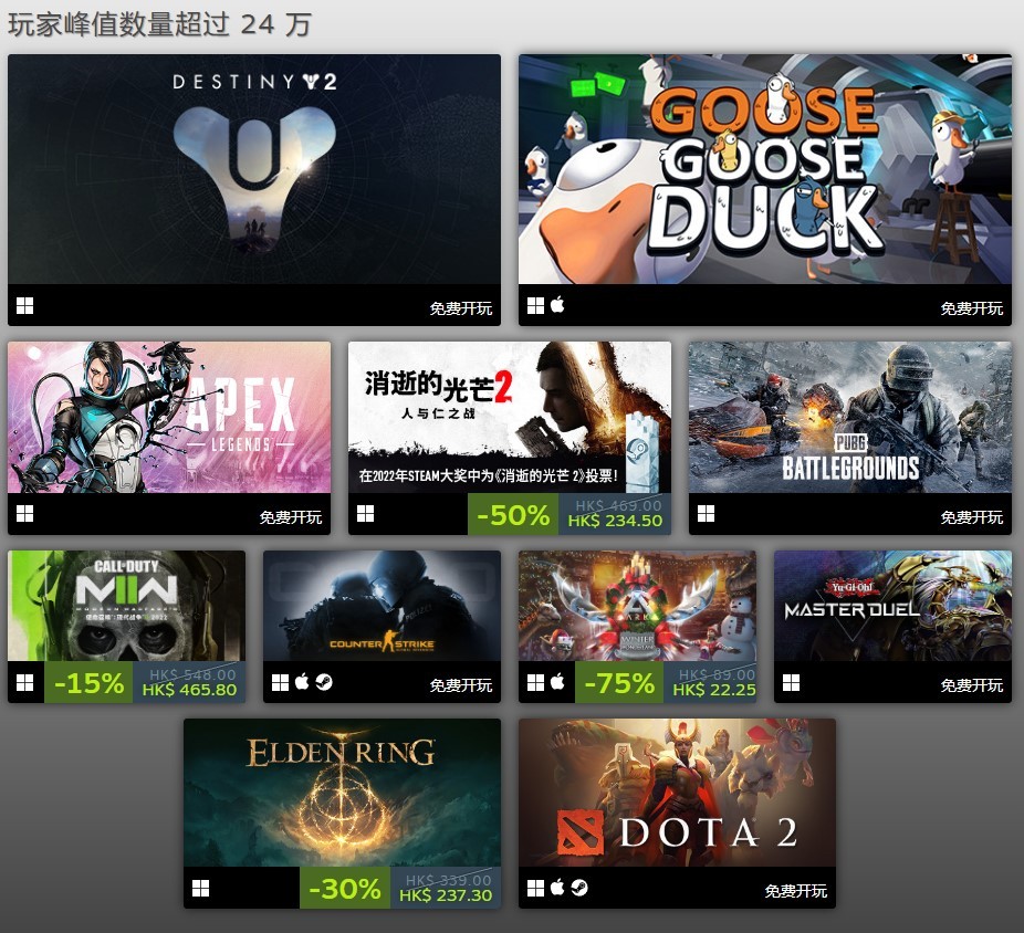 Steam发布2022年度最畅销游戏《永劫无间》获奖