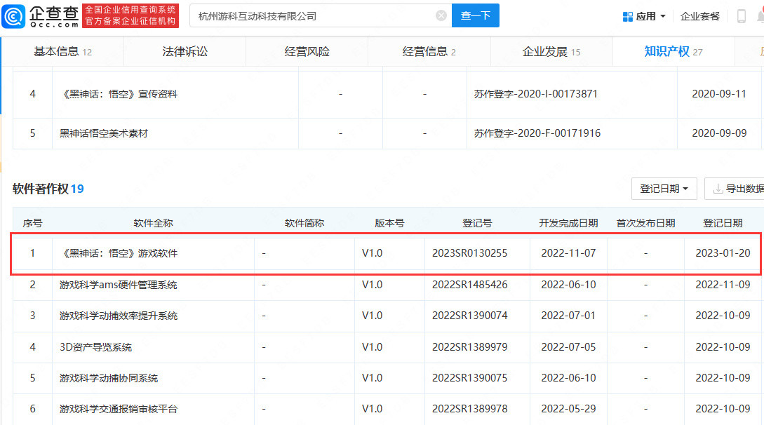 黑神话悟空软件著作权登记获批 2024年夏发售