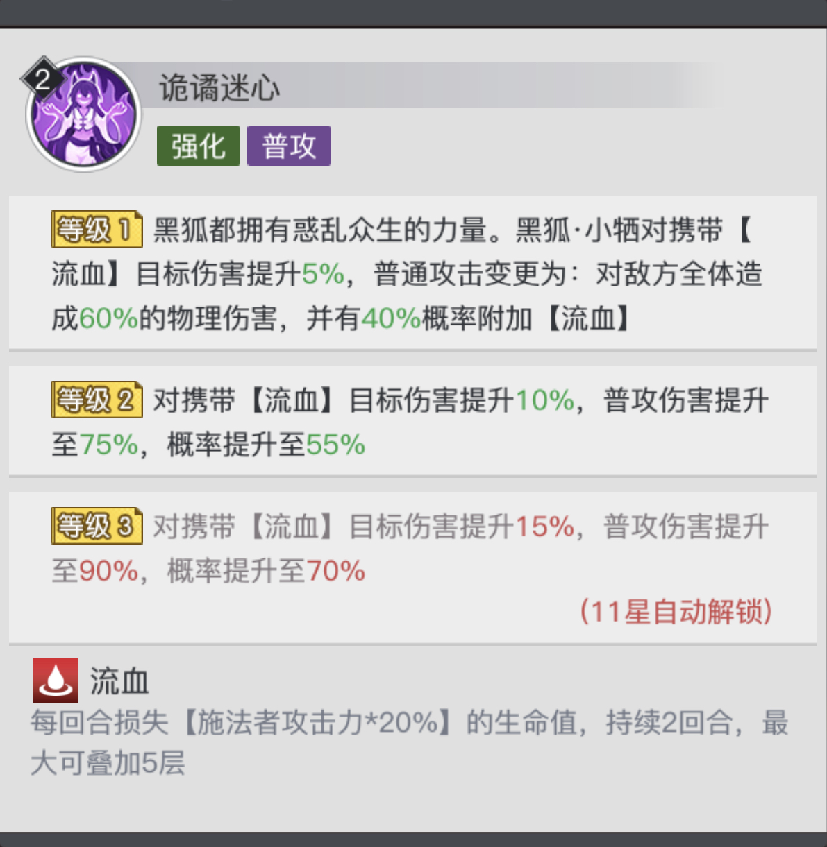 三千幻世角色技能介绍：黑狐小牺